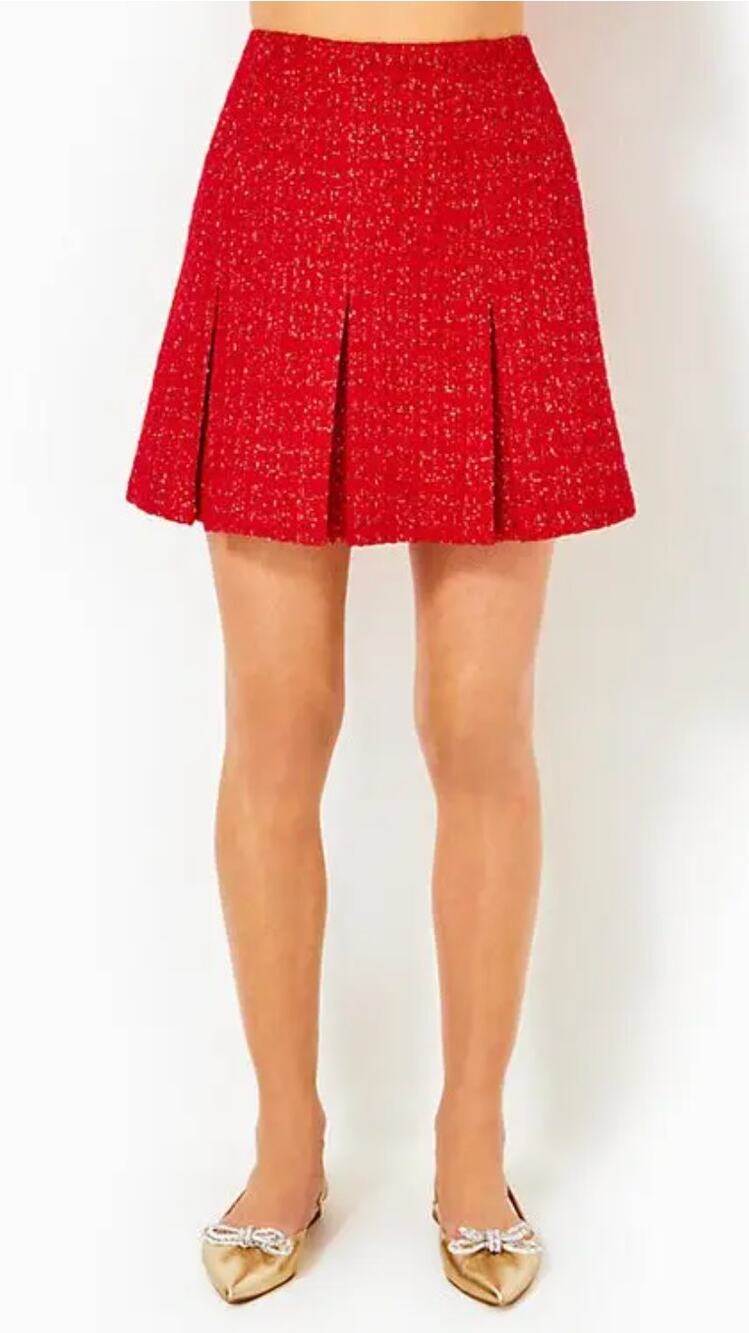 Lilly Pulitzer Cammi Mini Skirt in Rococ Red Fiesta Boucle Size 12 Pleated New